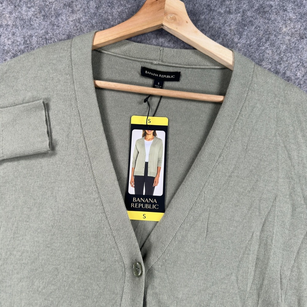 Banana Republic Cardigan Sweater Womens Small Green Cotton Viscose Knit V‎ Neck